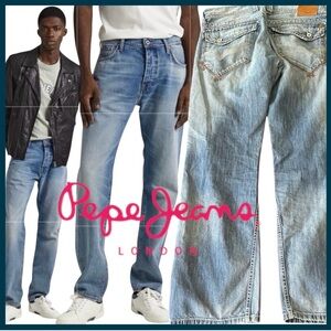 Pepe Jeans London M243 B42 Snake Faded Straight Leg Denim Jeans (34x32)